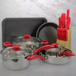 22-Piece Cookware Combo Set in Red by MegaChef -Cookware Sales Shop red megachef pot pan sets 985115723m 44 1000