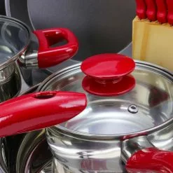 22-Piece Cookware Combo Set in Red by MegaChef -Cookware Sales Shop red megachef pot pan sets 985115723m 4f 1000