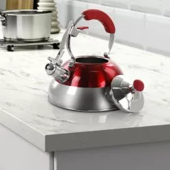 12-Cup Red Stainless Steel Whistling Kettle by MegaChef 9 12-Cup Red Stainless Steel Whistling Kettle by MegaChef -Cookware Sales Shop red megachef tea kettles 985114592m 31 1000