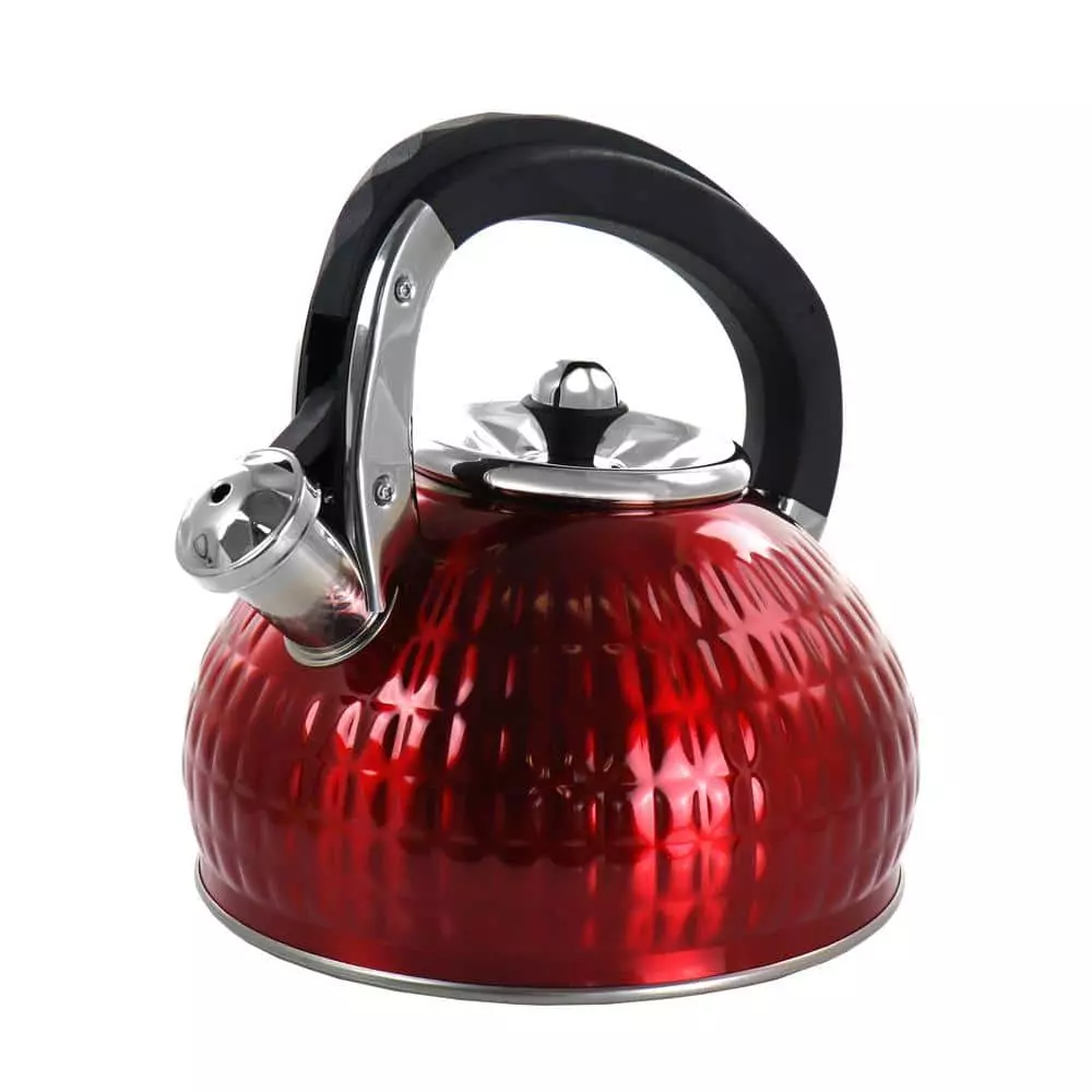 12-Cup Red Stainless Steel Whistling Kettle by MegaChef 3 12-Cup Red Stainless Steel Whistling Kettle by MegaChef