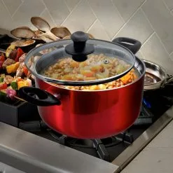 Merrion 6 qt. Round Aluminum Nonstick Dutch Oven in Red with Glass Lid by Oster 7 Merrion 6 qt. Round Aluminum Nonstick Dutch Oven in Red with Glass Lid by Oster -Cookware Sales Shop red oster dutch ovens 985112521m 31 1000