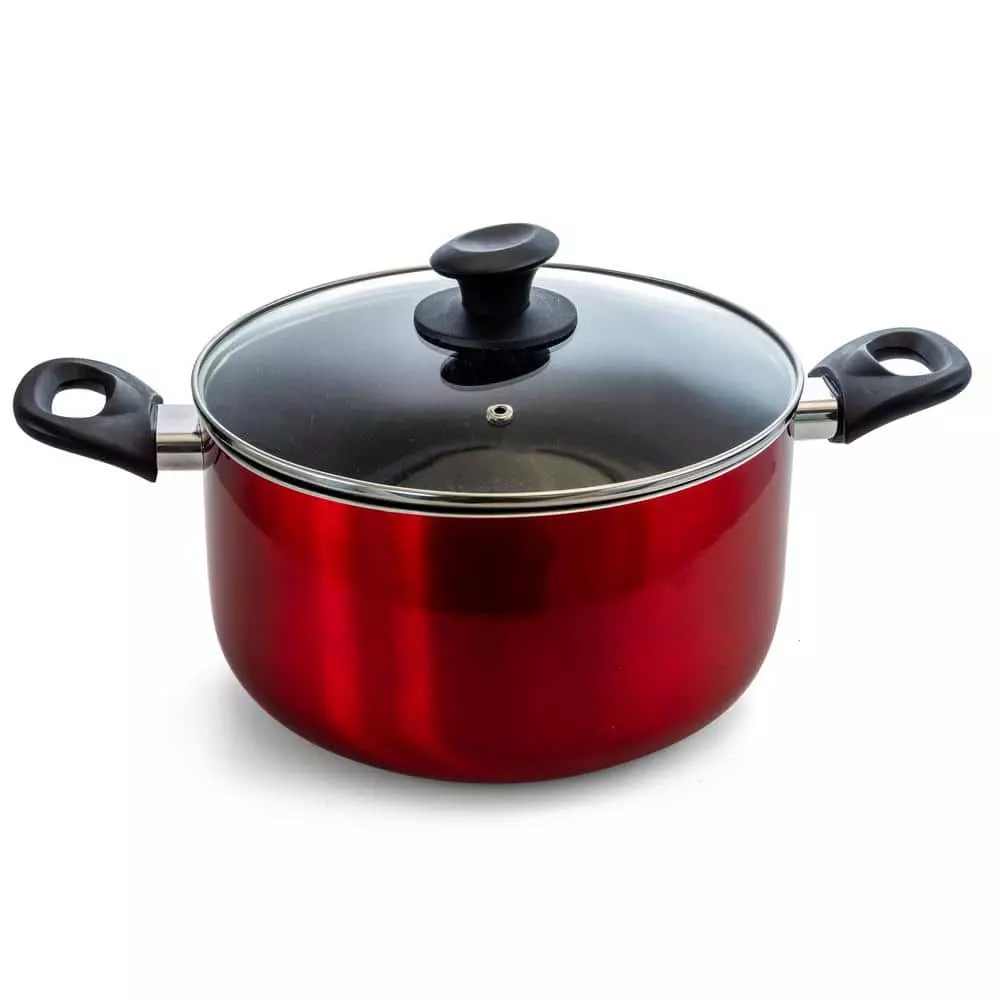 Merrion 6 qt. Round Aluminum Nonstick Dutch Oven in Red with Glass Lid by Oster 3 Merrion 6 qt. Round Aluminum Nonstick Dutch Oven in Red with Glass Lid by Oster