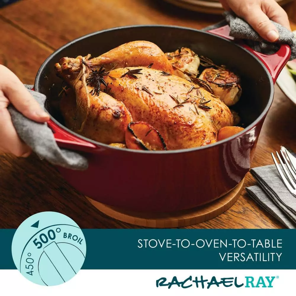 5 qt. Round Red Enameled Cast Iron Dutch Oven with Lid by Rachael Ray 8 5 qt. Round Red Enameled Cast Iron Dutch Oven with Lid by Rachael Ray - Image 6