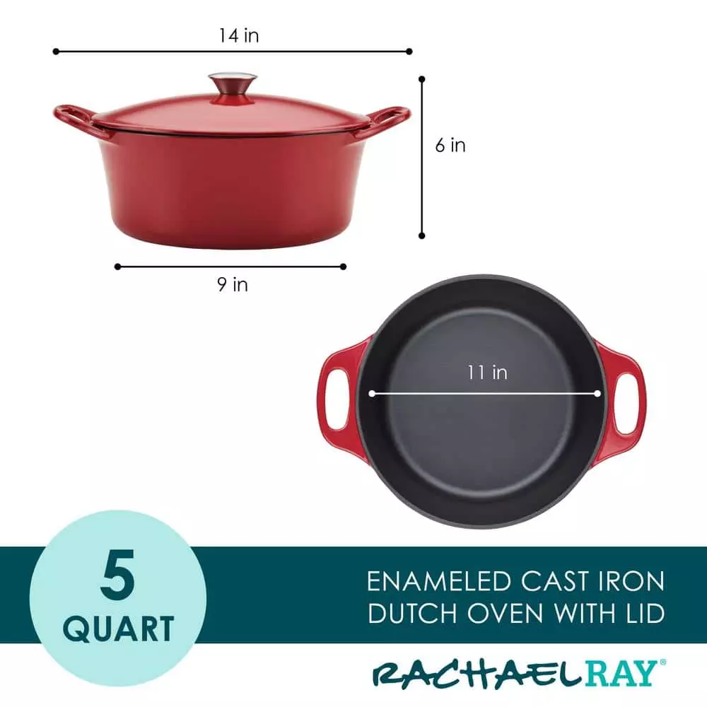 5 qt. Round Red Enameled Cast Iron Dutch Oven with Lid by Rachael Ray 7 5 qt. Round Red Enameled Cast Iron Dutch Oven with Lid by Rachael Ray - Image 5