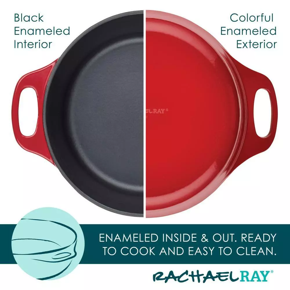 5 qt. Round Red Enameled Cast Iron Dutch Oven with Lid by Rachael Ray 6 5 qt. Round Red Enameled Cast Iron Dutch Oven with Lid by Rachael Ray - Image 4