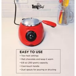Total Chef Chocolatiere Electric Melter and Fondue Pot for Chocolate and Candy Melts, 8.8 oz. (250 g) -Cookware Sales Shop red total chef fondue pots cm10g ca 4f 1000