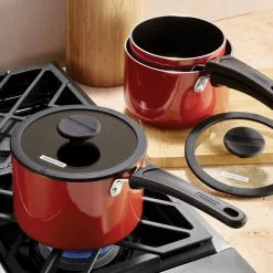 6-Piece Red Nesting Nonstick Sauce Pan Set by Tramontina -Cookware Sales Shop red tramontina sauce pans 80156 065ds 77 1000
