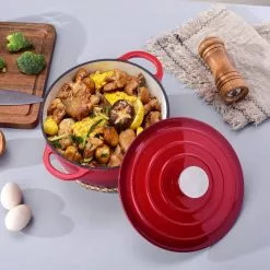 1-Piece 2.6 qt. Red Round Enamel Cast Iron Dutch Oven with Lid by Velaze -Cookware Sales Shop red velaze dutch ovens vlz zt y02 44 1000