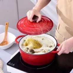 1-Piece 2.6 qt. Red Round Enamel Cast Iron Dutch Oven with Lid by Velaze -Cookware Sales Shop red velaze dutch ovens vlz zt y02 4f 1000