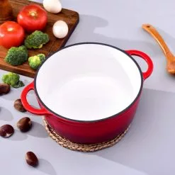 1-Piece 2.6 qt. Red Round Enamel Cast Iron Dutch Oven with Lid by Velaze -Cookware Sales Shop red velaze dutch ovens vlz zt y02 76 1000