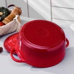 1-Piece 2.6 qt. Red Round Enamel Cast Iron Dutch Oven with Lid by Velaze -Cookware Sales Shop red velaze dutch ovens vlz zt y02 fa 1000