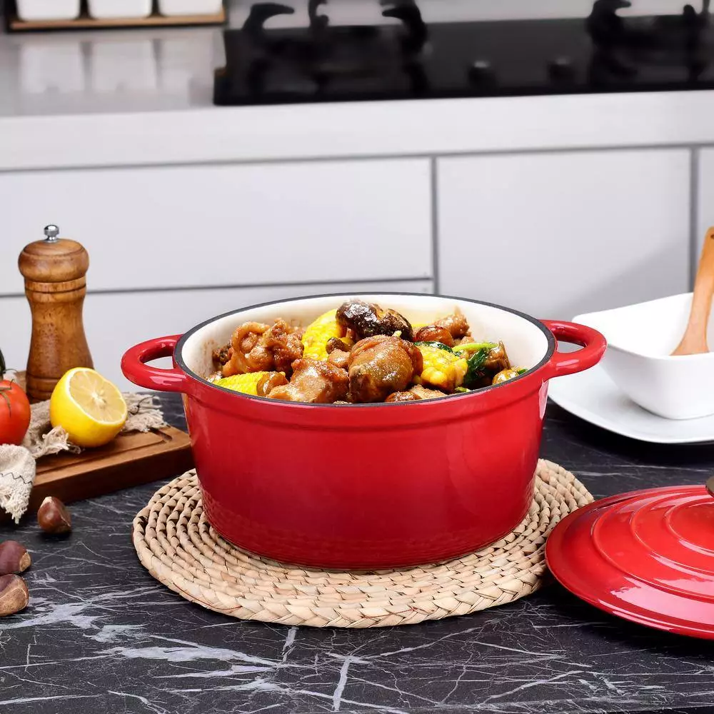 1-Piece 4 qt. Red Round Enamel Cast Iron Dutch Oven with Lid by Velaze 6 1-Piece 4 qt. Red Round Enamel Cast Iron Dutch Oven with Lid by Velaze - Image 4