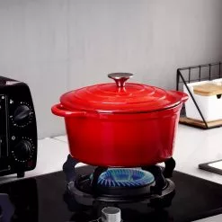 1-Piece 4 qt. Red Round Enamel Cast Iron Dutch Oven with Lid by Velaze 13 1-Piece 4 qt. Red Round Enamel Cast Iron Dutch Oven with Lid by Velaze -Cookware Sales Shop red velaze dutch ovens vlz zt y03 44 1000