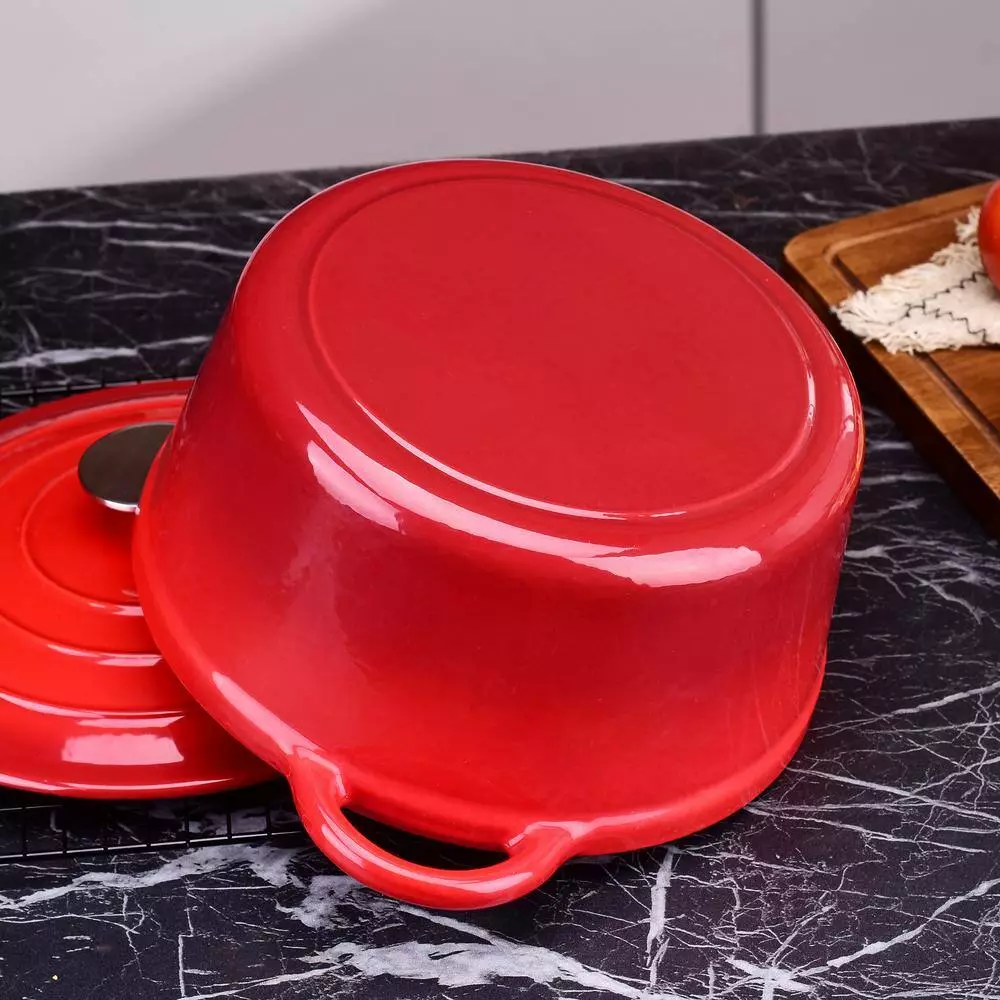 1-Piece 4 qt. Red Round Enamel Cast Iron Dutch Oven with Lid by Velaze 9 1-Piece 4 qt. Red Round Enamel Cast Iron Dutch Oven with Lid by Velaze - Image 7