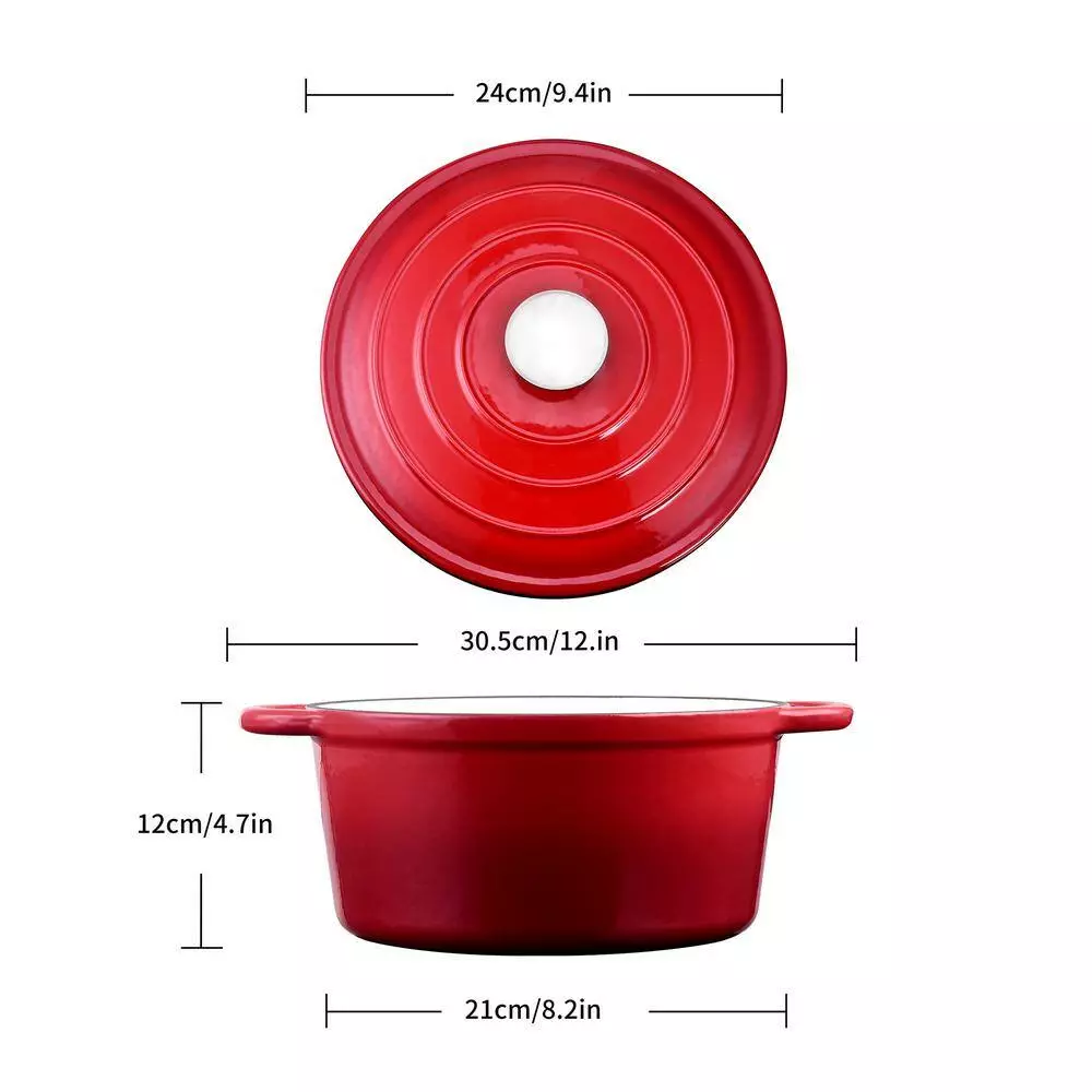 1-Piece 4 qt. Red Round Enamel Cast Iron Dutch Oven with Lid by Velaze 4 1-Piece 4 qt. Red Round Enamel Cast Iron Dutch Oven with Lid by Velaze - Image 2