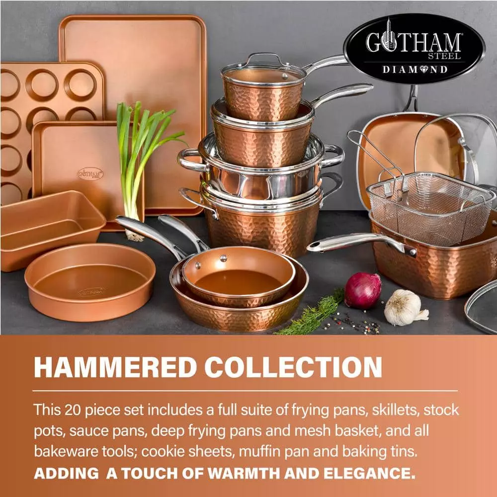 Hammered Copper 20-Piece Aluminum Non-Stick Cookware and Bakeware Set by Gotham Steel 8 Hammered Copper 20-Piece Aluminum Non-Stick Cookware and Bakeware Set by Gotham Steel - Image 6