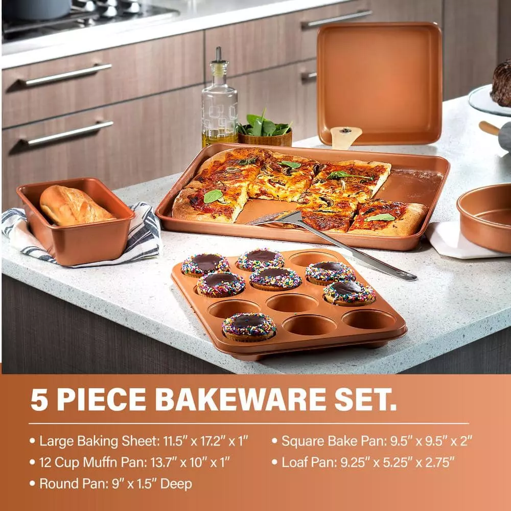 Hammered Copper 20-Piece Aluminum Non-Stick Cookware and Bakeware Set by Gotham Steel 11 Hammered Copper 20-Piece Aluminum Non-Stick Cookware and Bakeware Set by Gotham Steel - Image 9