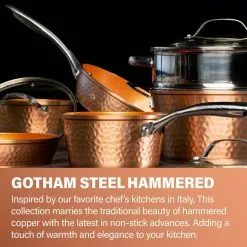 Hammered Copper 10-Piece Aluminum Non-Stick Cookware Set with Glass Lids by Gotham Steel -Cookware Sales Shop rose copper gotham steel skillets 2304 1f 1000