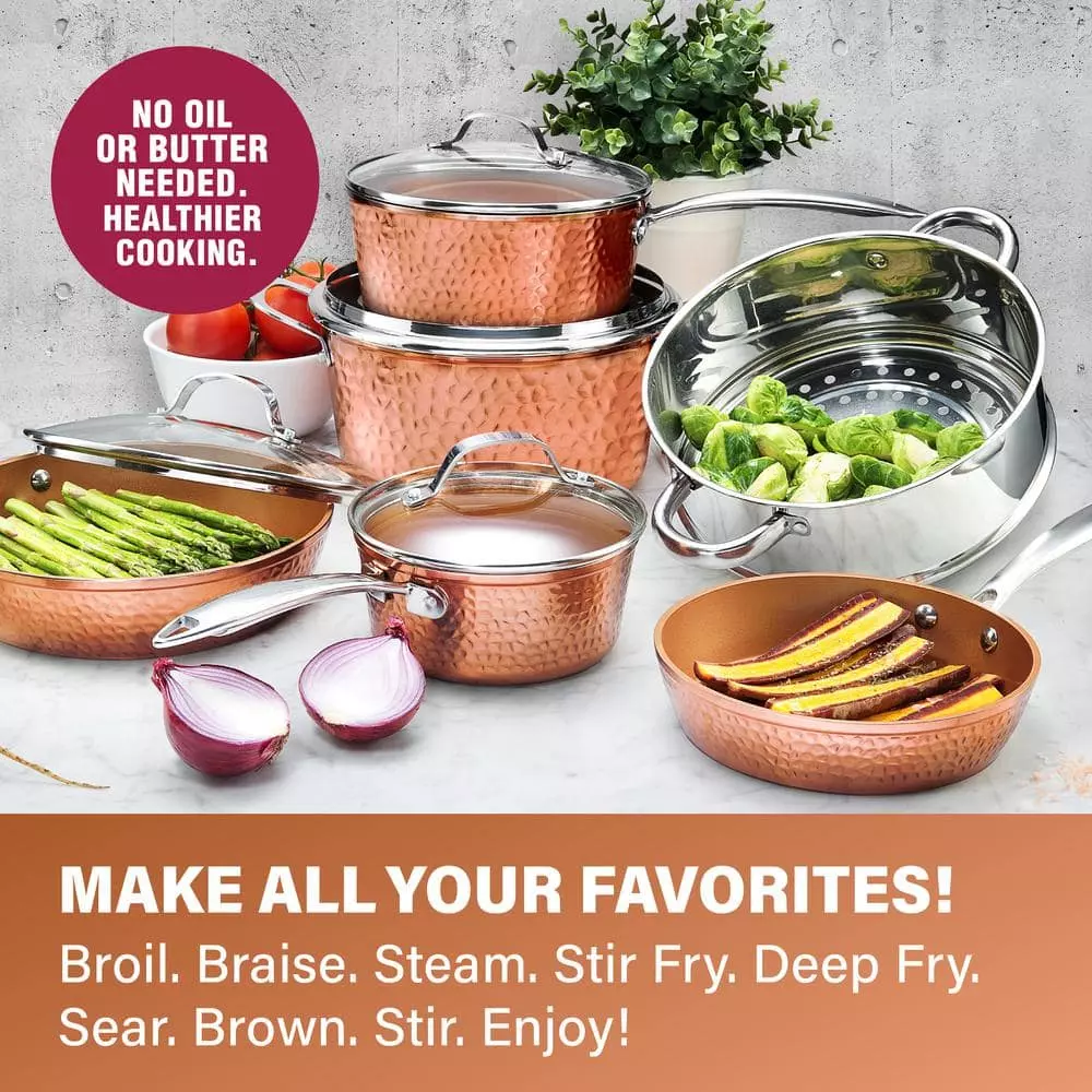 Hammered Copper 15-Piece Aluminum Non-Stick Cookware Set and Bakeware Set by Gotham Steel 6 Hammered Copper 15-Piece Aluminum Non-Stick Cookware Set and Bakeware Set by Gotham Steel - Image 4