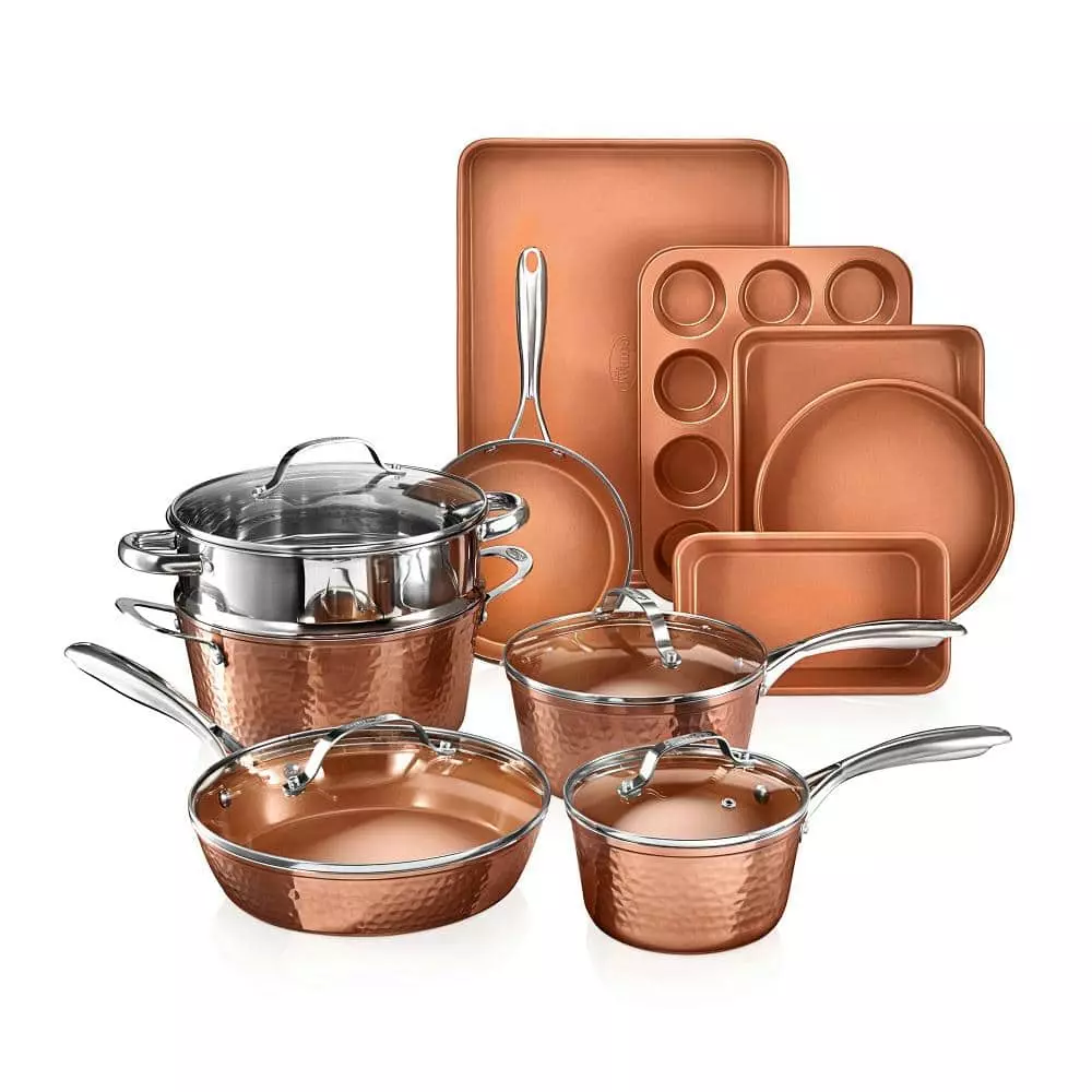 Hammered Copper 15-Piece Aluminum Non-Stick Cookware Set and Bakeware Set by Gotham Steel 3 Hammered Copper 15-Piece Aluminum Non-Stick Cookware Set and Bakeware Set by Gotham Steel
