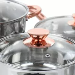 Ansonville 8-Piece Stainless Steel Cookware Set with Rose Gold Handles by Gibson Home -Cookware Sales Shop rose gold gibson home pot pan sets 985115178m 4f 1000