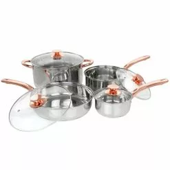 Ansonville 8-Piece Stainless Steel Cookware Set with Rose Gold Handles by Gibson Home
