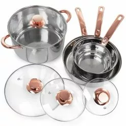 Ansonville 8-Piece Stainless Steel Cookware Set with Rose Gold Handles by Gibson Home -Cookware Sales Shop rose gold gibson home pot pan sets 985115178m c3 1000