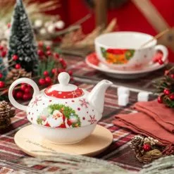 Santaclaus 1-Cup White and Red Christmas Porcelain Tea Set with Teapot, Teacup and Saucer by VEWEET 12 Santaclaus 1-Cup White and Red Christmas Porcelain Tea Set with Teapot, Teacup and Saucer by VEWEET -Cookware Sales Shop santaclaus veweet tea kettles santaclaus tfo 1f 1000