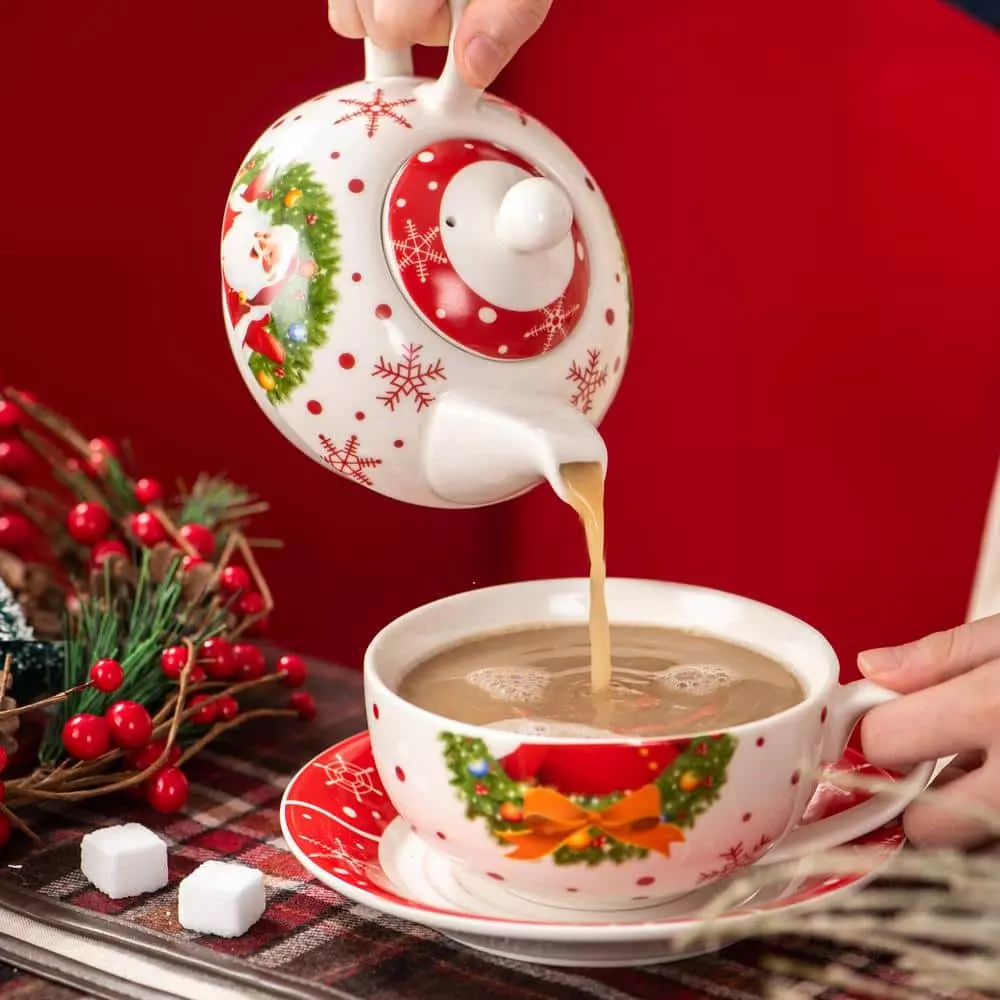 Santaclaus 1-Cup White and Red Christmas Porcelain Tea Set with Teapot, Teacup and Saucer by VEWEET 7 Santaclaus 1-Cup White and Red Christmas Porcelain Tea Set with Teapot, Teacup and Saucer by VEWEET - Image 5