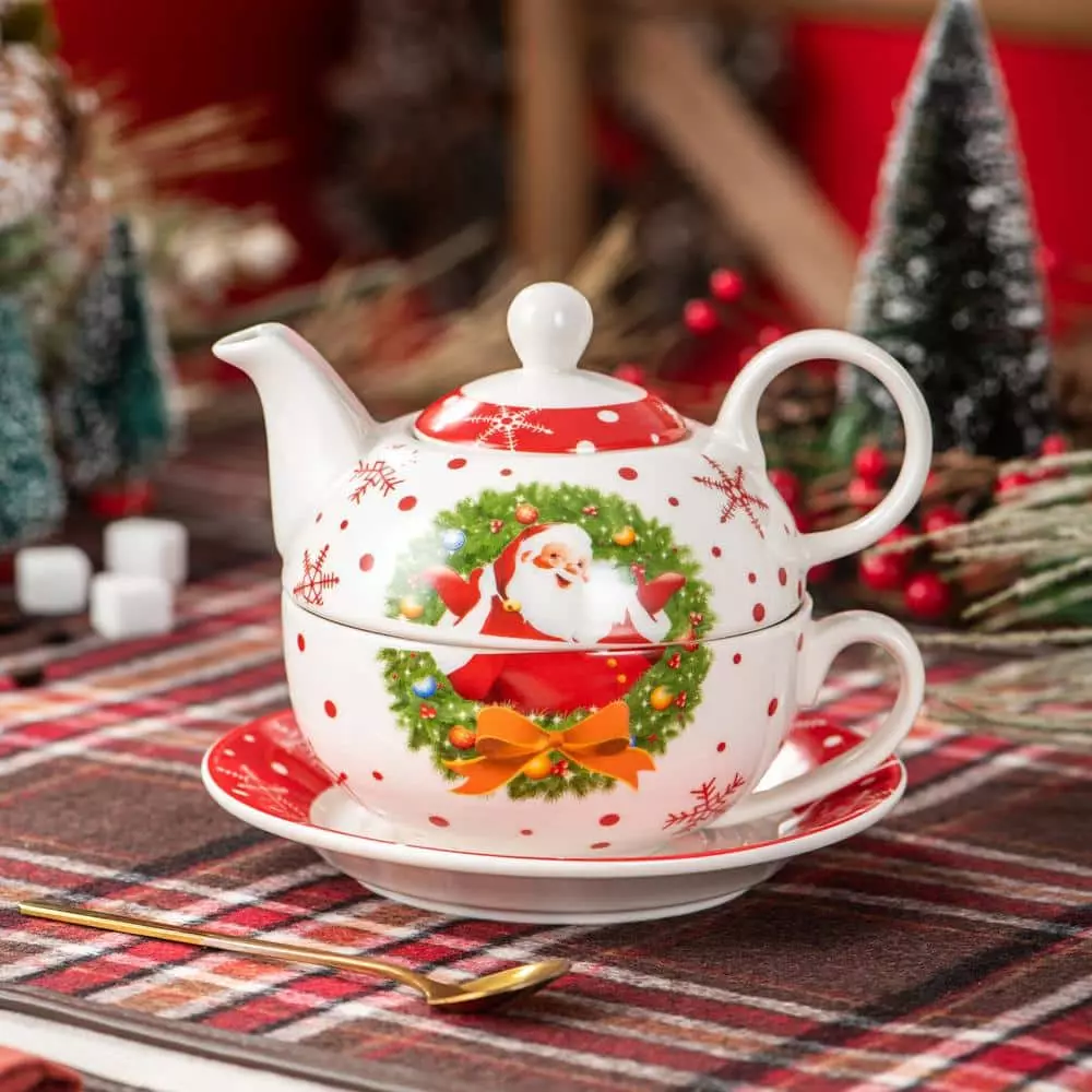 Santaclaus 1-Cup White and Red Christmas Porcelain Tea Set with Teapot, Teacup and Saucer by VEWEET 5 Santaclaus 1-Cup White and Red Christmas Porcelain Tea Set with Teapot, Teacup and Saucer by VEWEET - Image 3