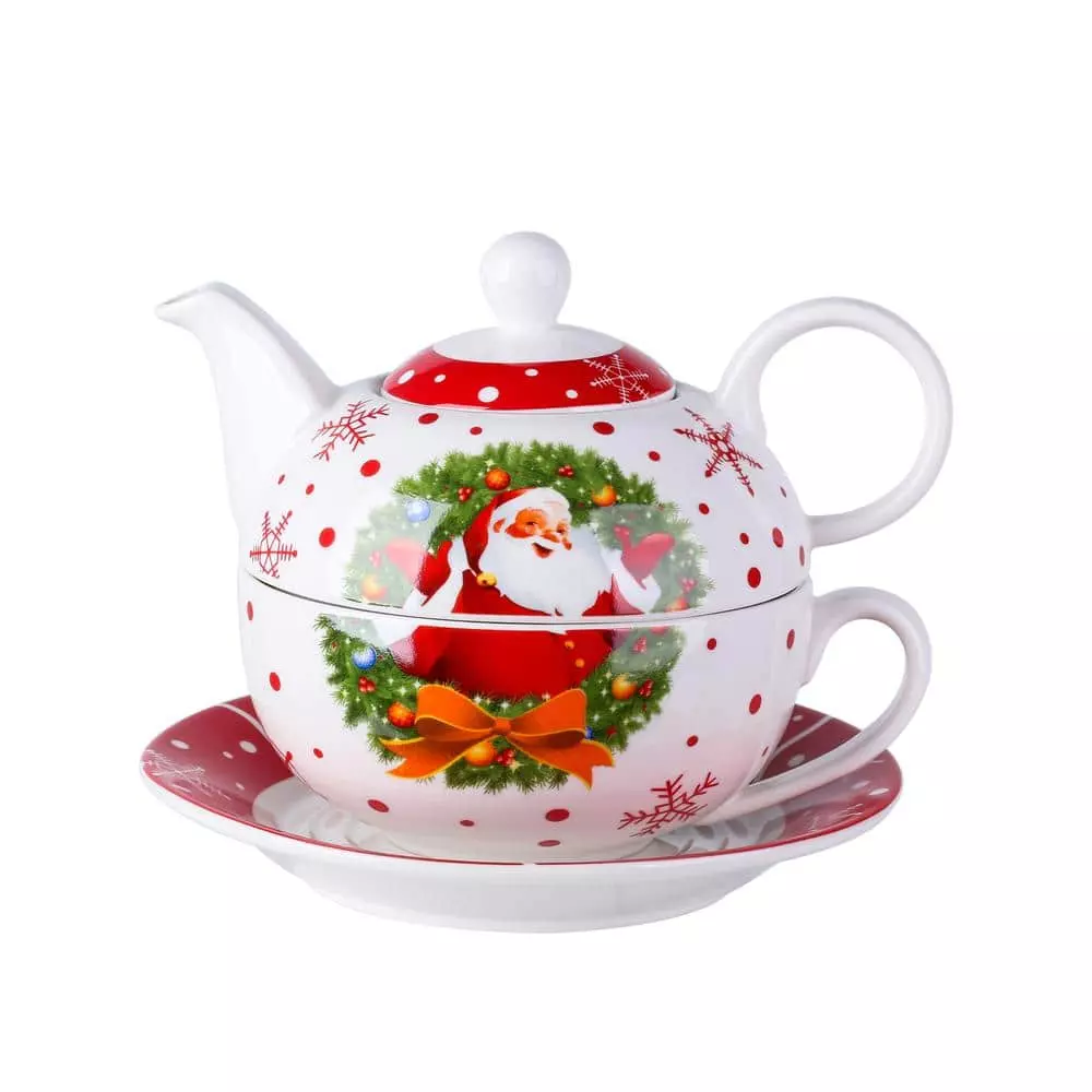 Santaclaus 1-Cup White and Red Christmas Porcelain Tea Set with Teapot, Teacup and Saucer by VEWEET 3 Santaclaus 1-Cup White and Red Christmas Porcelain Tea Set with Teapot, Teacup and Saucer by VEWEET