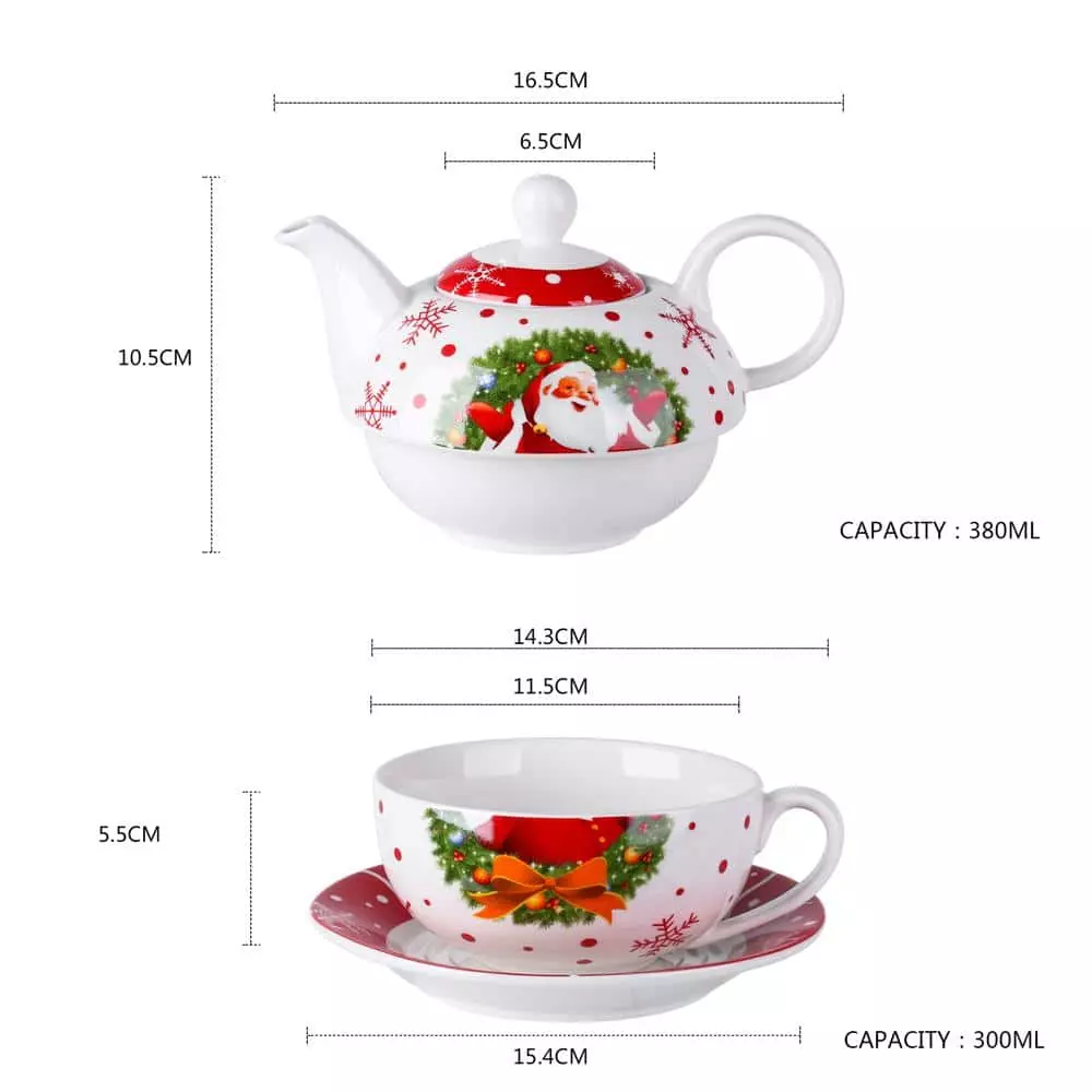 Santaclaus 1-Cup White and Red Christmas Porcelain Tea Set with Teapot, Teacup and Saucer by VEWEET 4 Santaclaus 1-Cup White and Red Christmas Porcelain Tea Set with Teapot, Teacup and Saucer by VEWEET - Image 2