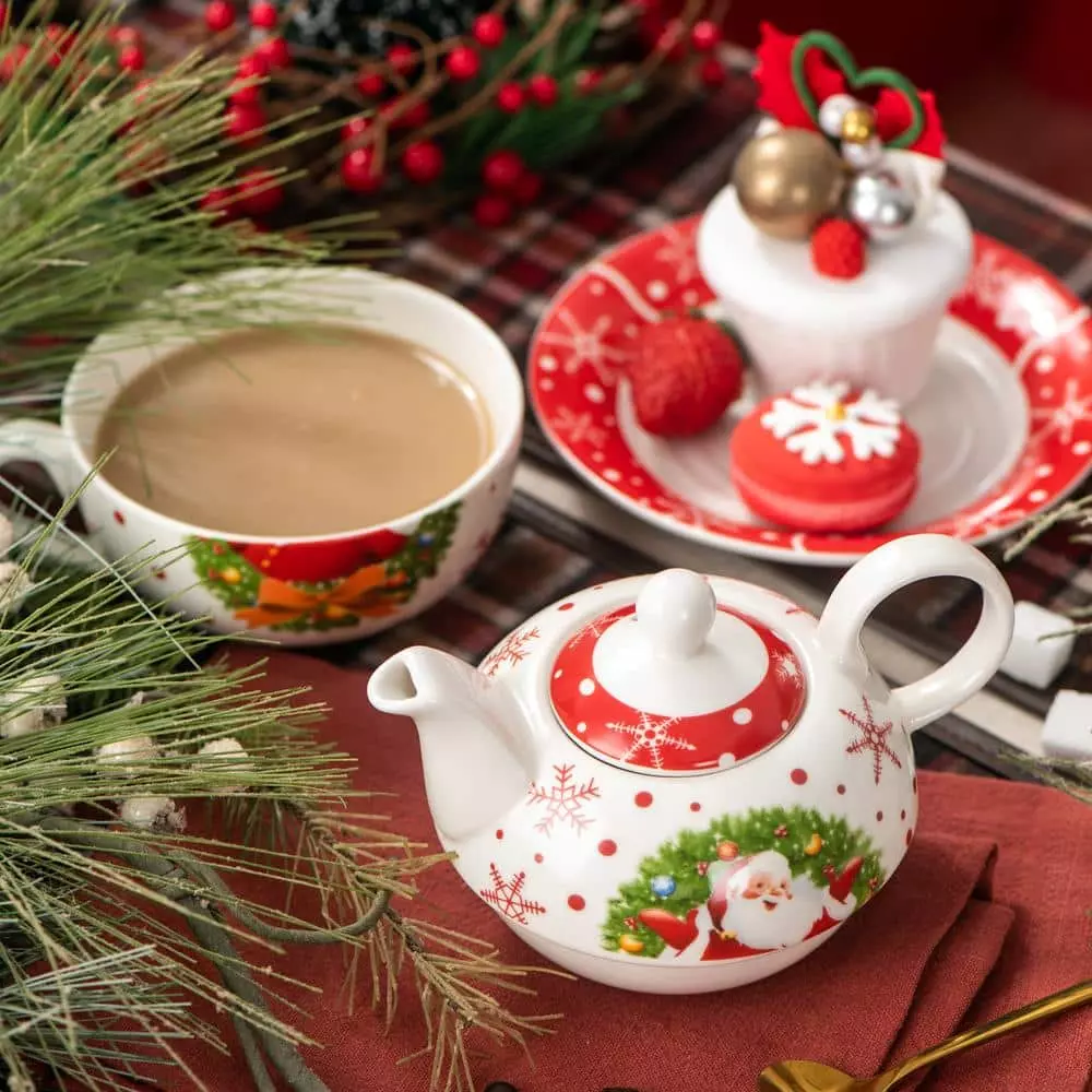 Santaclaus 1-Cup White and Red Christmas Porcelain Tea Set with Teapot, Teacup and Saucer by VEWEET 8 Santaclaus 1-Cup White and Red Christmas Porcelain Tea Set with Teapot, Teacup and Saucer by VEWEET - Image 6