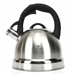 12 Cups Satin Finish Stainless Steel Whistling Tea Kettle Teapot with Ergonomic Simple-Touch to Open Handle by Creative Home