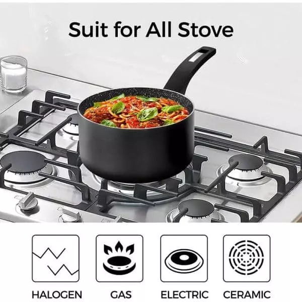 CSK 3 qt. Aluminum Non-Stick Sauce Pan in Black with Lid by Unbranded 9 CSK 3 qt. Aluminum Non-Stick Sauce Pan in Black with Lid by Unbranded - Image 7