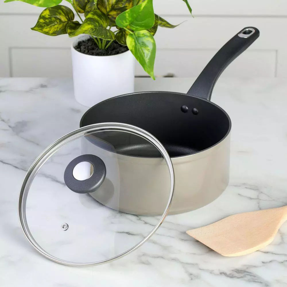 Everyday Bowcroft 3 qt. Aluminum Saucepan in Warm Grey by MARTHA STEWART 4 Everyday Bowcroft 3 qt. Aluminum Saucepan in Warm Grey by MARTHA STEWART - Image 2