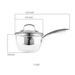 1.5 qt. Stainless Steel Nonstick Sauce Pot with Tempered Glass Lid by BERGNER -Cookware Sales Shop sauce pans bgus10129sts 4f 1000