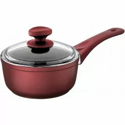 1.5 qt. Titanium coated Aluminum Non-Stick Sauce Pan in Red with Glass Lid by CONTEXT