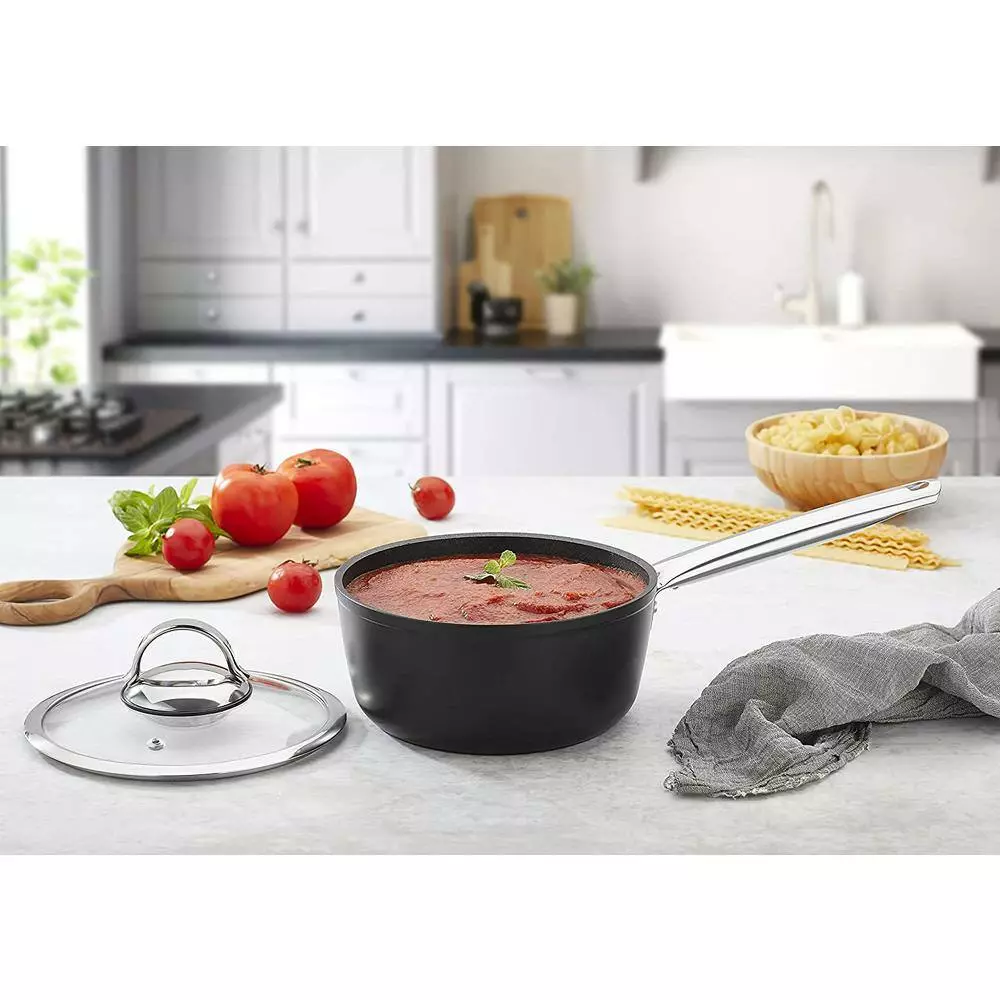 Titanium 3 qt. Aluminum Coated NonStick Sauce Pan in Gray with Glass Lid by CONTEXT 4 Titanium 3 qt. Aluminum Coated NonStick Sauce Pan in Gray with Glass Lid by CONTEXT - Image 2