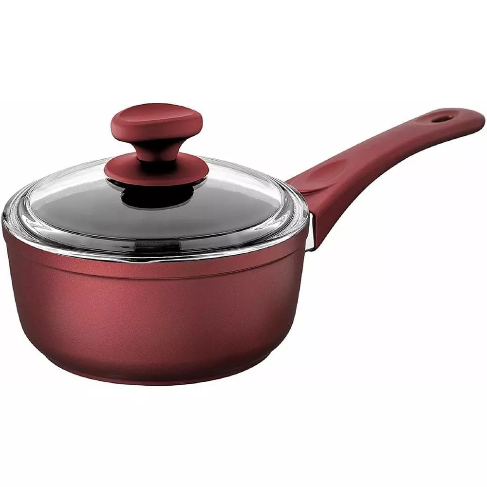 3 qt. Titanium coated Aluminum Non-Stick Sauce Pan in Red with Glass Lid by CONTEXT 3 3 qt. Titanium coated Aluminum Non-Stick Sauce Pan in Red with Glass Lid by CONTEXT