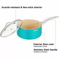 2.9 Qt. Ceramic Aluminum Nonstick Sauce Pan in Blue with Lid by EPPMO -Cookware Sales Shop sauce pans em c2001 6 fa 1000