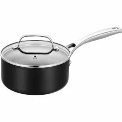 1.5 Qt. Hard-Anodized Aluminum Nonstick Sauce Pan in Black with Lid by EPPMO