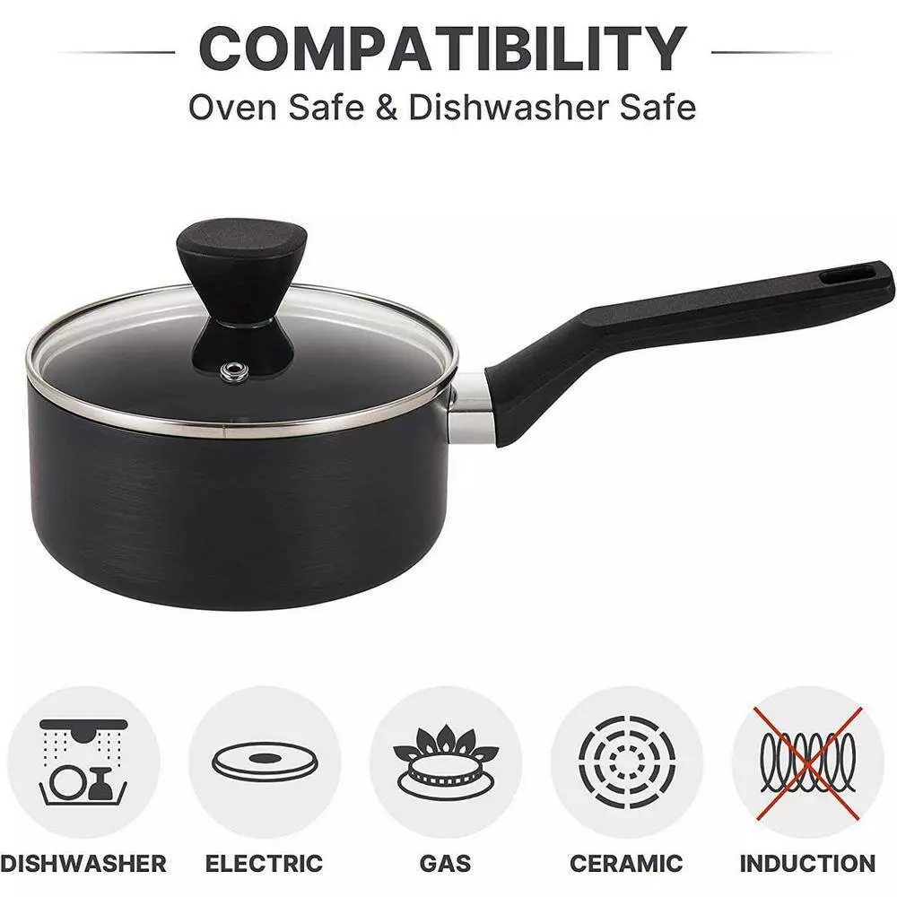 1.5 Qt. Hard-Anodized Aluminum Nonstick Sauce Pan in Black with Lid by EPPMO 6 1.5 Qt. Hard-Anodized Aluminum Nonstick Sauce Pan in Black with Lid by EPPMO - Image 4