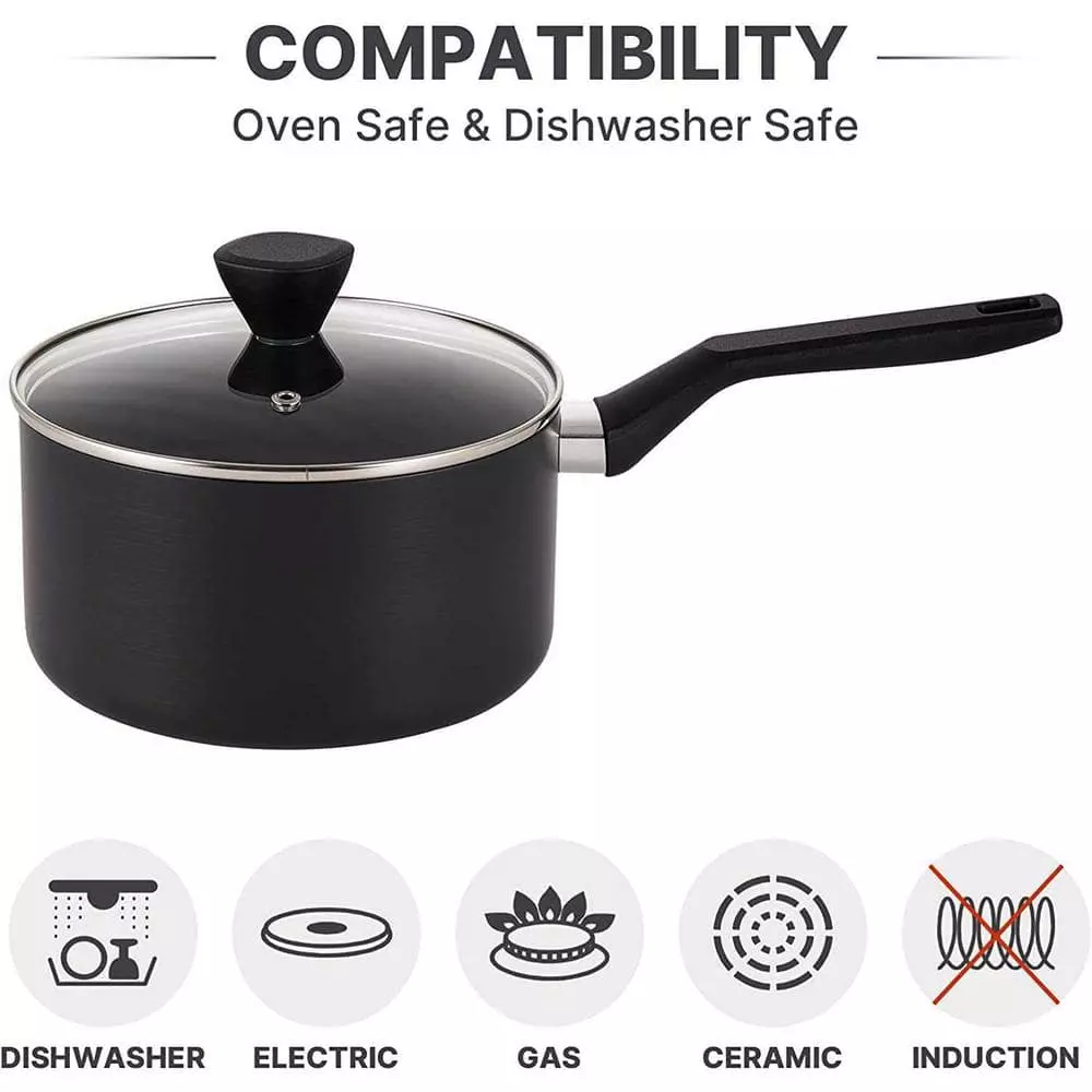 3.5 Qt. Hard-Anodized Aluminum Nonstick Sauce Pan in Black with Lid by EPPMO 7 3.5 Qt. Hard-Anodized Aluminum Nonstick Sauce Pan in Black with Lid by EPPMO - Image 5