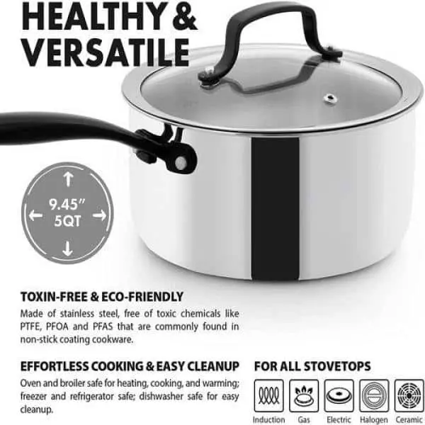 3 Qt. Full-Clad Tri-Ply Stainless Steel Sauce Pan by GRANDTIES 5 3 Qt. Full-Clad Tri-Ply Stainless Steel Sauce Pan by GRANDTIES - Image 3