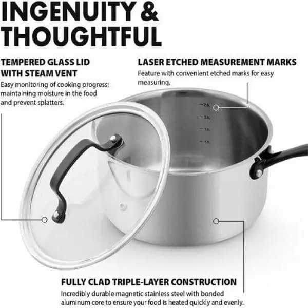 3 Qt. Full-Clad Tri-Ply Stainless Steel Sauce Pan by GRANDTIES 4 3 Qt. Full-Clad Tri-Ply Stainless Steel Sauce Pan by GRANDTIES - Image 2