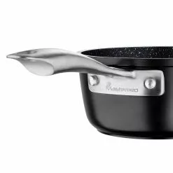 1.2 qt. Aluminum Durable Sauce Pan in Black by MasterPRO 15 1.2 qt. Aluminum Durable Sauce Pan in Black by MasterPRO -Cookware Sales Shop sauce pans mpus13004blk fa 1000