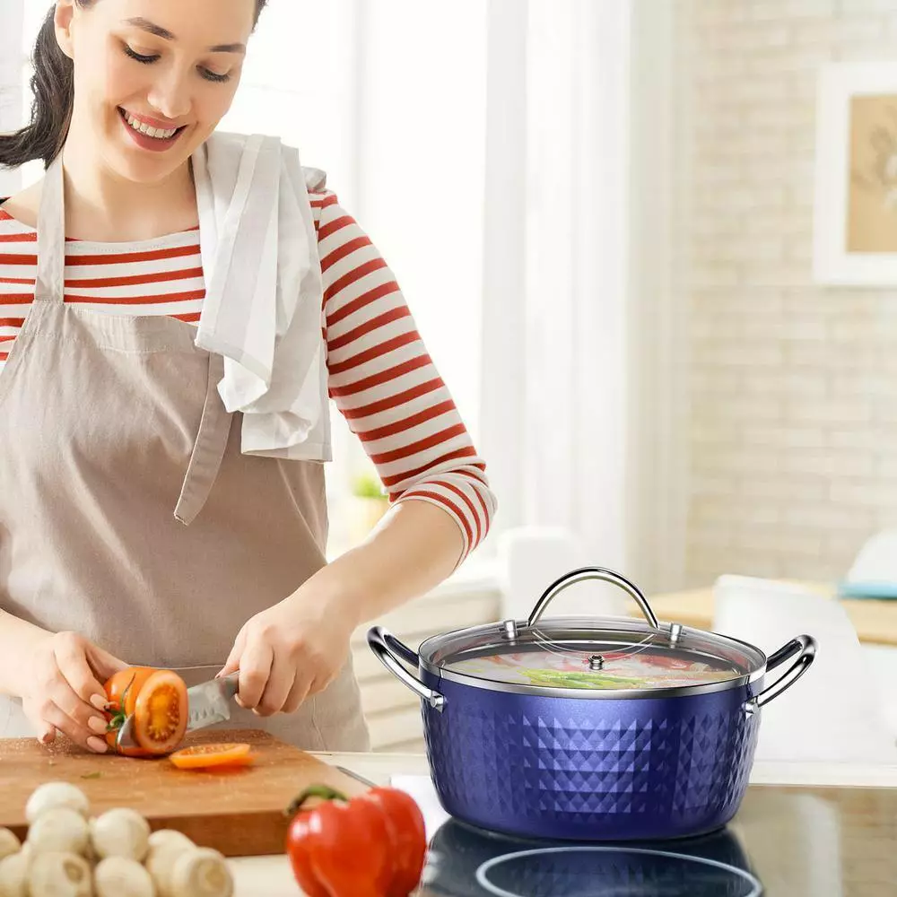 3.7 Qt. Aluminum Alloy Nonstick Sauce Pan in Blue with Lid by Rainbean 8 3.7 Qt. Aluminum Alloy Nonstick Sauce Pan in Blue with Lid by Rainbean - Image 6