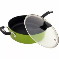 Green Earth 5.3 qt. Aluminum Ceramic Nonstick Sauce Pan in Green with Glass Lid by Unbranded