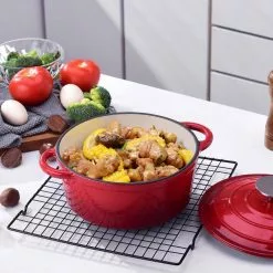 1-Piece 2 qt. Red Round Enamel Cast Iron Dutch Oven with Lid by Velaze -Cookware Sales Shop scarlet red velaze dutch ovens vlz zt y01 44 1000